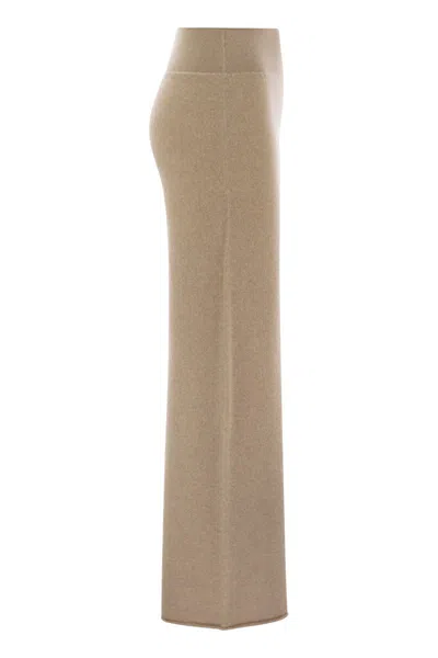 Vanisé Wide-leg Cashmere Trousers With Ribbed Waistband In Brown