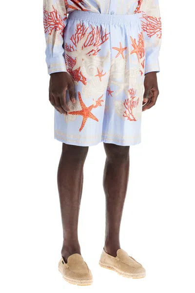 Versace Multicolor Shorts With Seabed Print In Silk Man