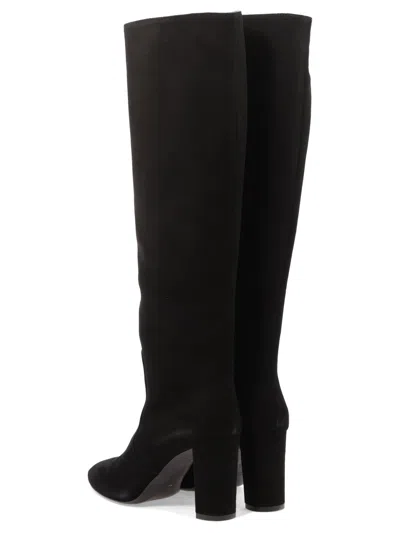 Via Roma 15 Black Suede Ankle Boots With Refined Block Heel