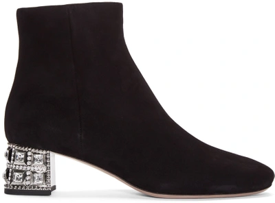 Miu Miu Crystal-embellished Suede Ankle Boots In Black