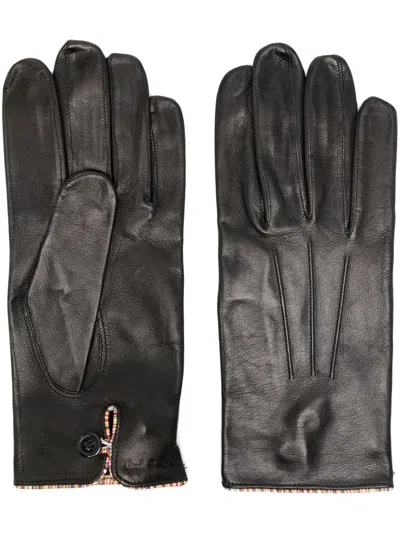 Paul Smith Striped Trim Leather Gloves In Black