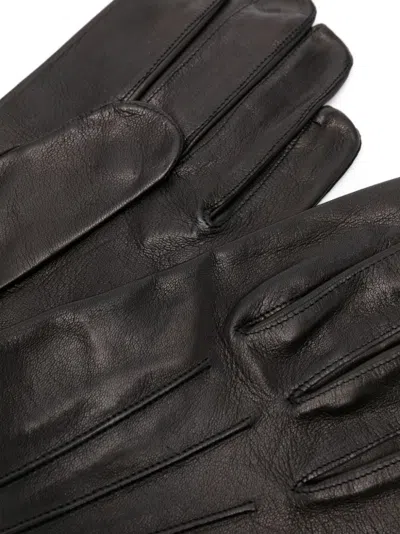 Paul Smith Striped Trim Leather Gloves In Black