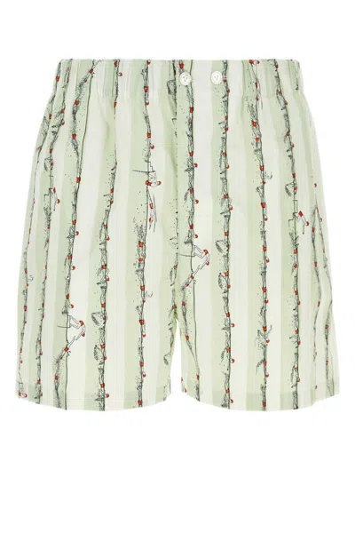Bottega Veneta Green Shorts With All-over Divers Print In Polyamide Man In Green