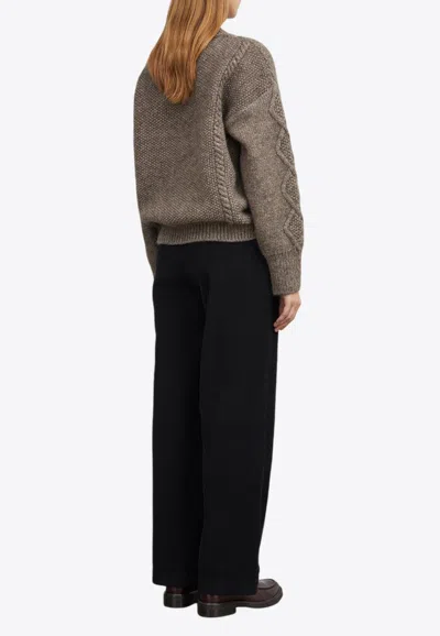 Skall Studio Agnete Cable Knit Wool Cardigan In Brown