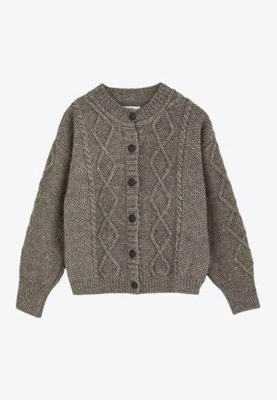 Skall Studio Agnete Cable Knit Wool Cardigan In Brown