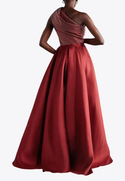 Solace London Alba One-shoulder Crystal-embellished Faille Gown In Red