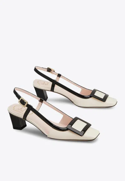 Roger Vivier Belle Vivier Covered Buckle Slingback Pumps In Patent Leather In White