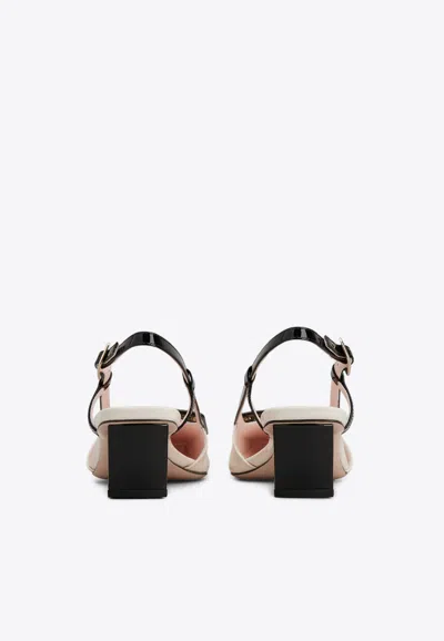Roger Vivier Belle Vivier Covered Buckle Slingback Pumps In Patent Leather In White