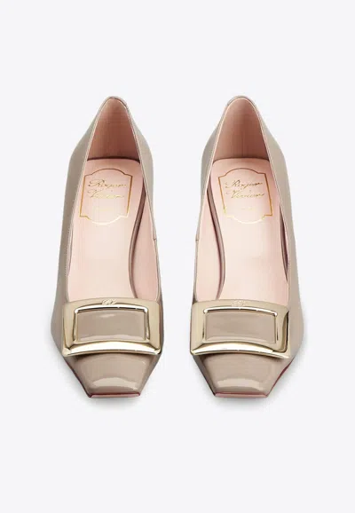 Roger Vivier Patent Leather Belle Vivier Pumps 75 In Beige