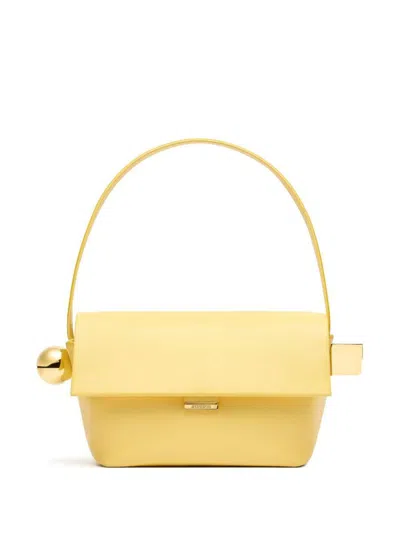 Shop Jacquemus Le Rond Carre Leather Shoulder Bag In Yellow