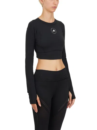 Adidas By Stella Mccartney Truestrength Cutout Cropped Printed Top