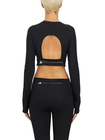 Adidas By Stella Mccartney Truestrength Cutout Cropped Printed Top