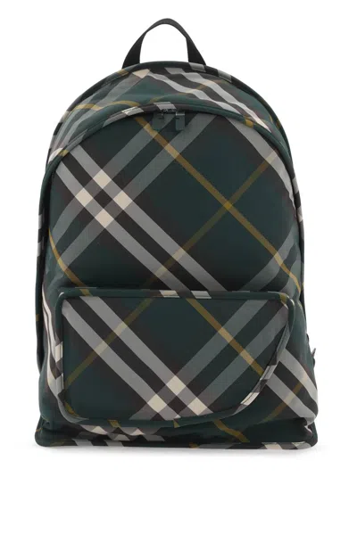 Burberry Check Pattern Shield Backpack With Front Zip