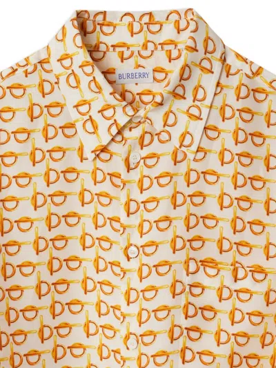 Burberry B-closure Print Silk Poplin Shirt