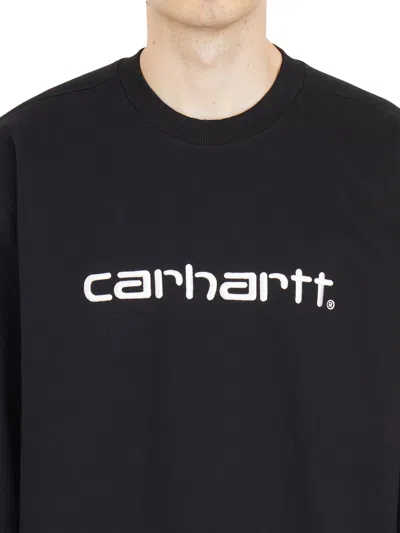 Carhartt Fleeced Cotton Crew-neck Sweatshirt With Embossed Logo In Black