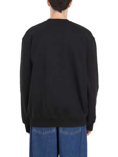 Carhartt Fleeced Cotton Crew-neck Sweatshirt With Embossed Logo In Black