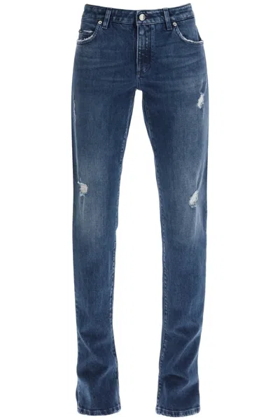 Dolce & Gabbana Destroyed Skinny Jeans With Engraved Metal Accents