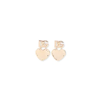 Dolce & Gabbana Heart Pendant Brass Earrings With Pearl Detail