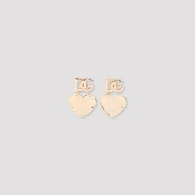 Dolce & Gabbana Heart Pendant Brass Earrings With Pearl Detail