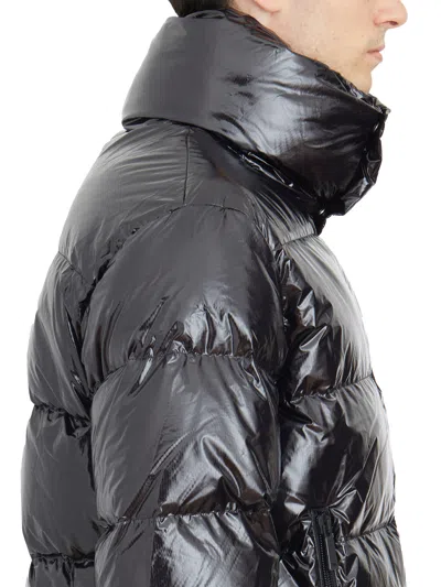 Dsquared2 Black Down Jacket With Logo Patch On The Front In Tech Fabric Man