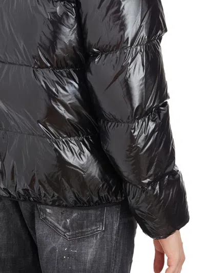 Dsquared2 Black Down Jacket With Logo Patch On The Front In Tech Fabric Man