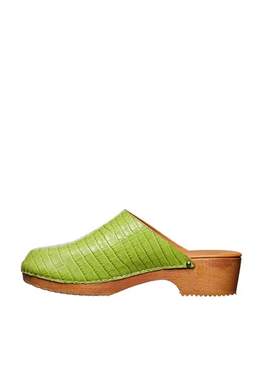 Figure Decorative Crocodile-embossed Leather Mules
