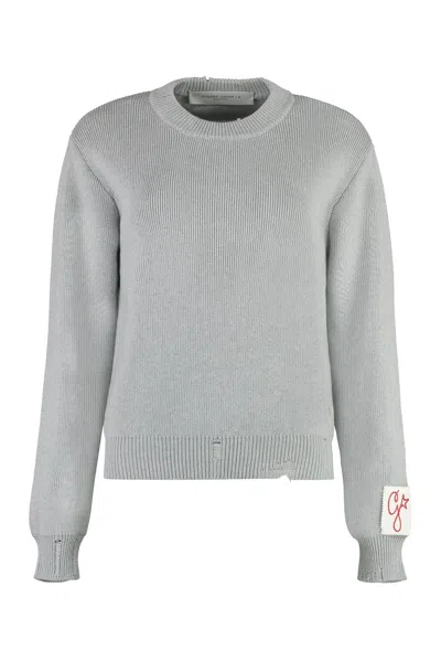 Golden Goose Golden Ws Regular Knit Crew Neck Distressed Cotto
