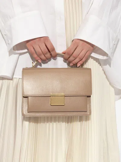 Golden Goose Deluxe Brand Structured Handbag With Gold-tone Clasp And Versatile Straps