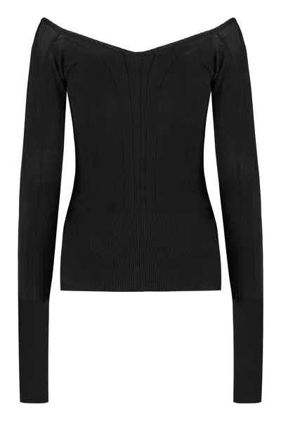 Jacquemus Black Long Sleeve Top With Logo Detail And Cut-out