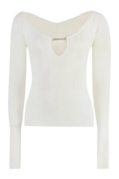 Jacquemus Matte White Ribbed Viscose T-shirt