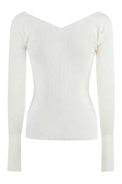Jacquemus Matte White Ribbed Viscose T-shirt