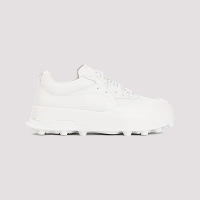 Jil Sander Orb White Low Top Sneakers With Cleated Sole In Leather