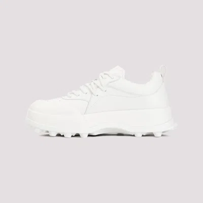 Jil Sander Orb White Low Top Sneakers With Cleated Sole In Leather