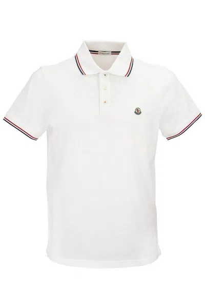 Moncler Classic White Cotton Polo With Signature Tri-color Trim