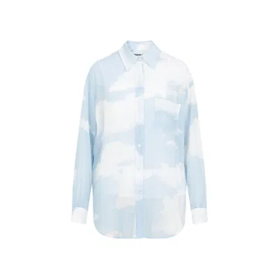 Moschino Blue Silk Long-sleeved Shirt