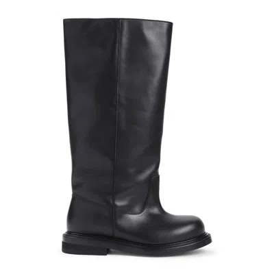 Moschino Elegant Black Leather Ankle Boots With Mini Heel