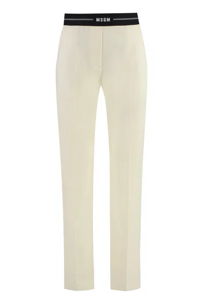 Msgm Trousers Wool Elasticated Waistband In Neutral