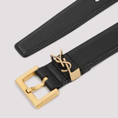 Saint Laurent Black Carree Belt With Golden Buckle