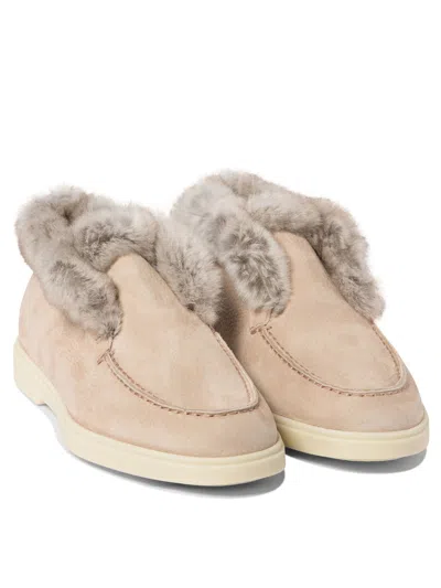 Santoni Faux Fur Trim Ankle Boots With Round Toe