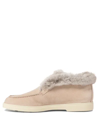 Santoni Faux Fur Trim Ankle Boots With Round Toe
