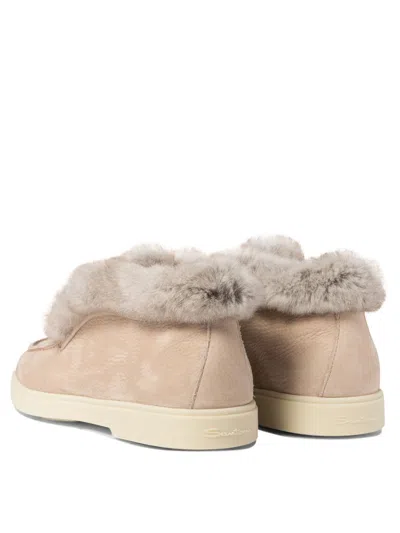 Santoni Faux Fur Trim Ankle Boots With Round Toe