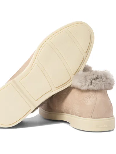 Santoni Faux Fur Trim Ankle Boots With Round Toe