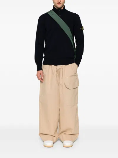 Stone Island High Collar Pullover With Buttoned Placket And Logo Patch