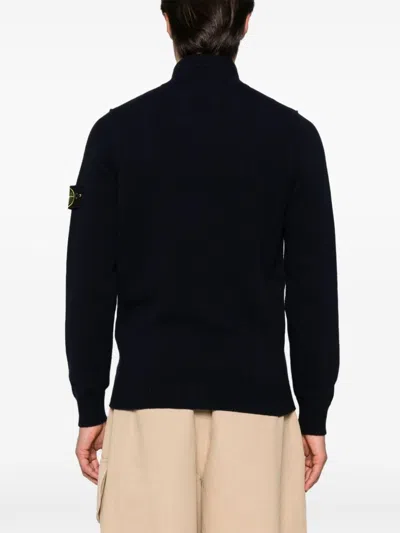 Stone Island High Collar Pullover With Buttoned Placket And Logo Patch