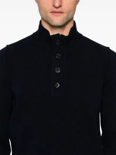 Stone Island High Collar Pullover With Buttoned Placket And Logo Patch