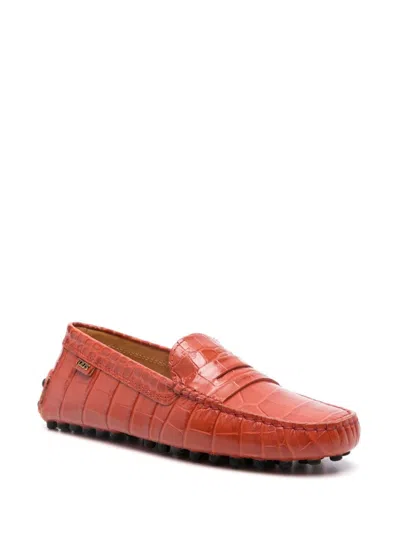 Tod's Crocodile Embossed Leather Penny Loafers