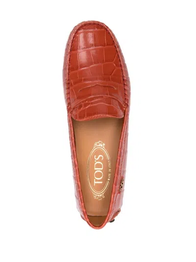 Tod's Crocodile Embossed Leather Penny Loafers