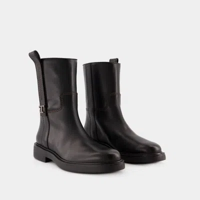 Tod's Refined Black Leather Ankle Boots With Block Heel In Black