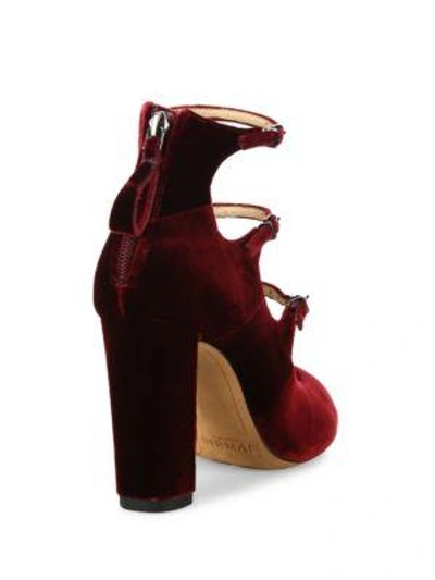 Shop Alexandre Birman Velvet Mary Jane Block-heel Sandals In Merlot