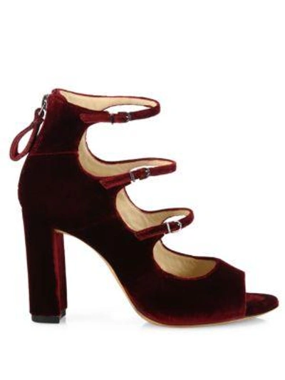 Shop Alexandre Birman Velvet Mary Jane Block-heel Sandals In Merlot